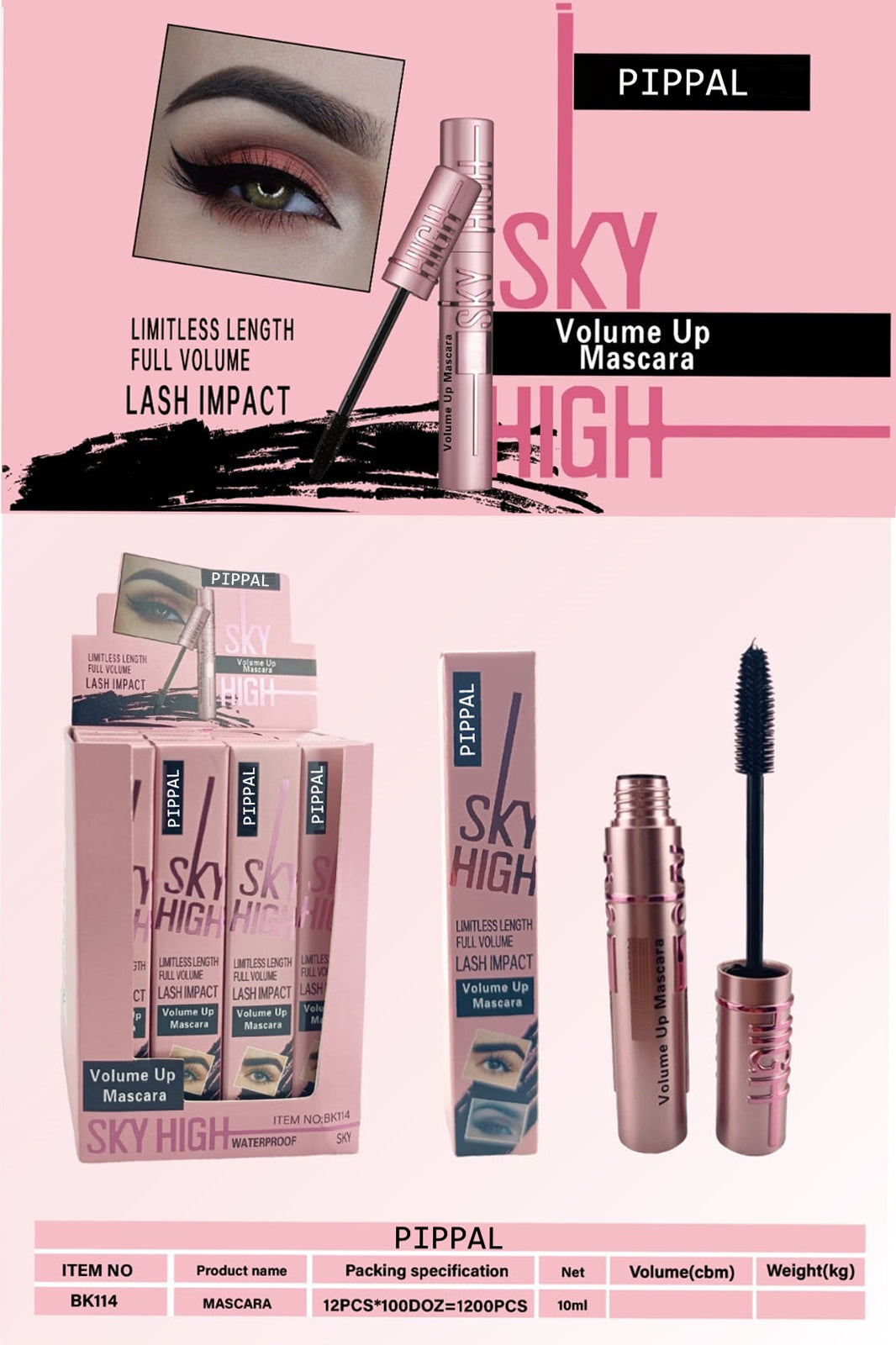 Pippal Sky High Eyeliner 1 Pcs with Mascara Ultra Volume Up Volumizing Mascara for Bold And Dramatic Lashes Long Lasting Waterproof 10Gm (Pack of 1)